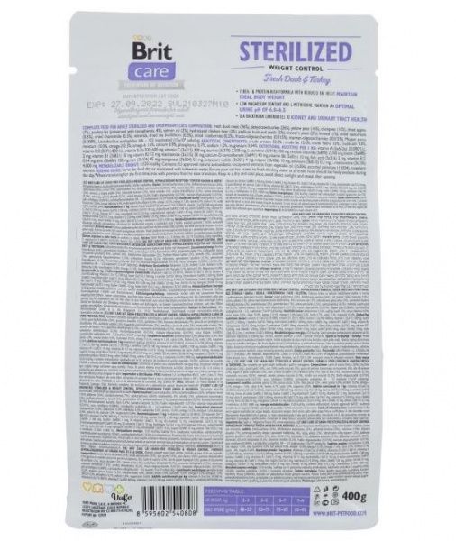 Корм Brit Care Sterilized Weight Control утка и индейка 2 кг 171294