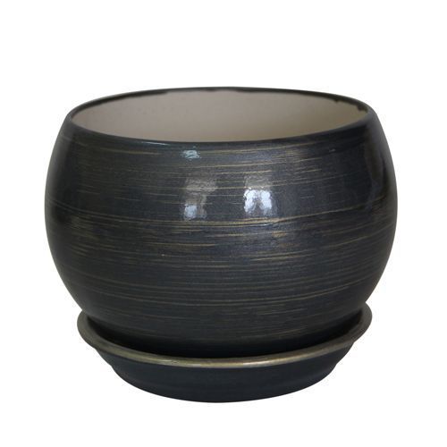 Горщик керамічний Оріана-Запоріжкераміка Куля глянець круглий 9 л графіт/золото 