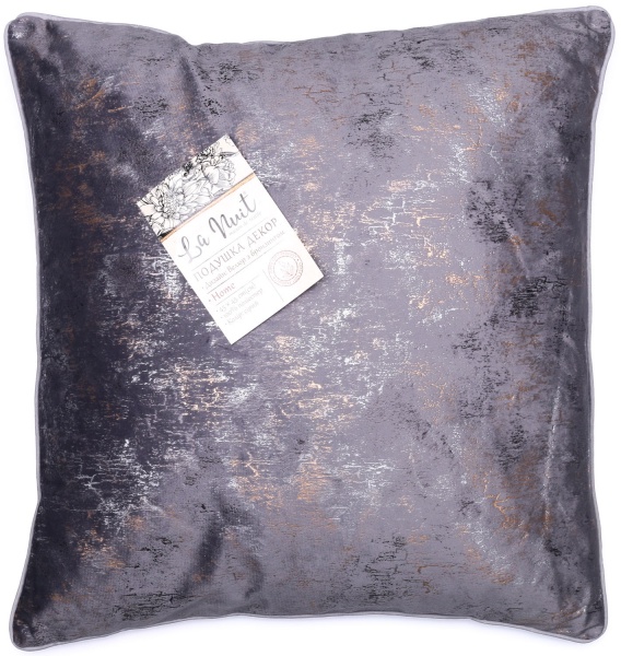 Подушка декоративна велюр 45x45 см сірий із принтом La Nuit 