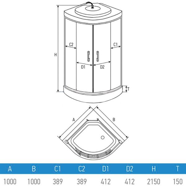 Гидромассажный бокс Erlit Comfort ER 4510 P-C4 1000x1000x2150