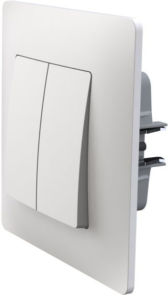 Переключатель проходной двухклавишный Plank Electrotechnic Classic/Nordic без подсветки 10 А 250В белый PLK0221031