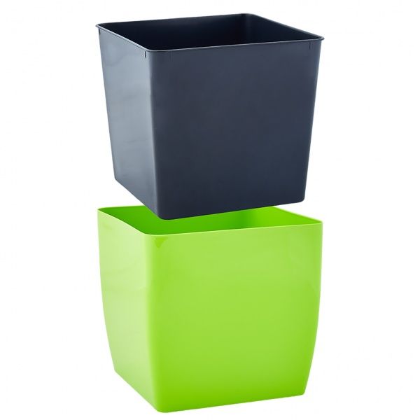 Вазон пластиковый Алеана Квадро низкий 27х27х26см квадратный 14л оливковый 