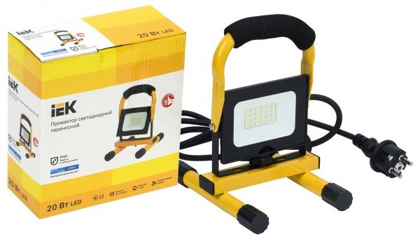 Прожектор IEK с штативом СДО 06-20П 6500 K 20 Вт IP65 черный/желтый 