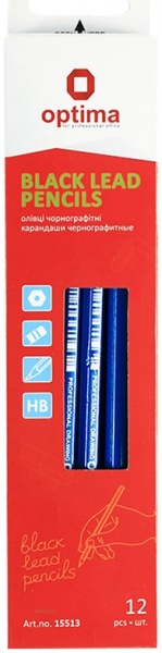 Набір олівців чорнографітних НВ 12 шт., корпус червоний, синій O15504 Optima