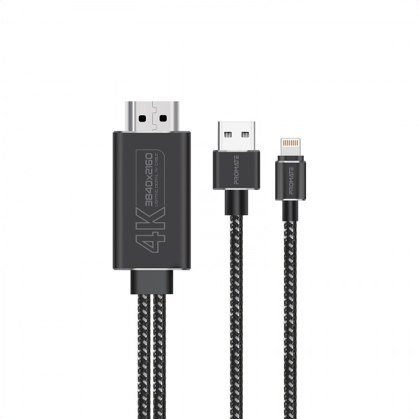 Кабель Promate MediaLink-LT Lightning to HDMI/USB-A 1.8 м 1,8 м чорний (medialink-lt.black) 