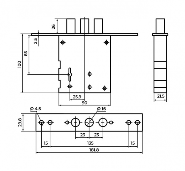 Дверний замок вхідний Comit Art.CТ30.01 полірований хром