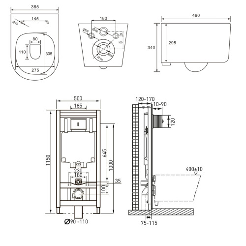Комплект инсталляции VOLLE MASTER, клавиша VENTO хром + унитаз GIRO 2.0 VORTICE