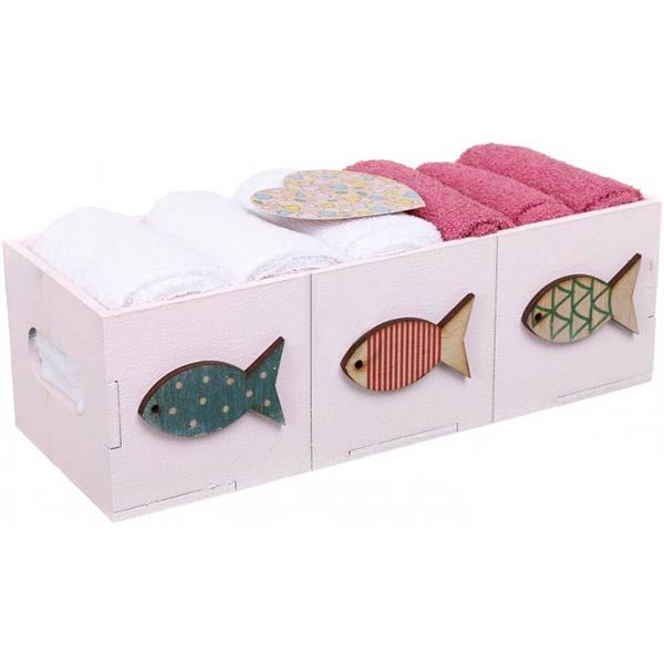 Набор полотенец в корзинке Fish 6 шт 30x30 см розовый с белым