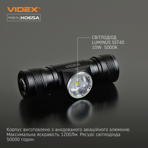 Фонарь налобный Videx светодиодный VLF-H065A 1200Lm 5000K