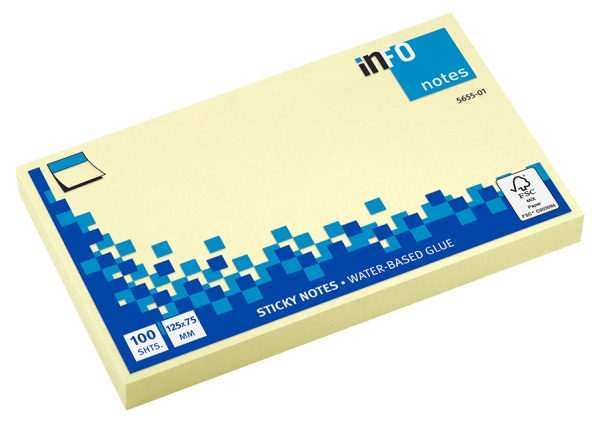 Блоки паперові самоклейкі Notes 125х75х100 yellow INFO