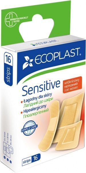 Лейкопластир ECOPLAST Sensitive 72х19 мм, 72х38 мм, 38х38 мм нестерильні 16 шт.