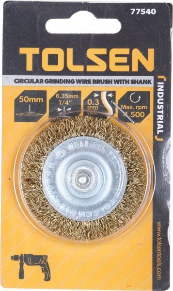 Щітка дискова 50мм х 6.4мм, гофрований латунований дріт 0.3мм Tolsen 77540