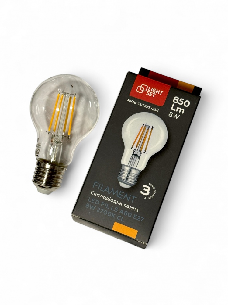 Лампа светодиодная LIGHT SET LS A60 8 Вт E27 2700 К 220 В прозрачная