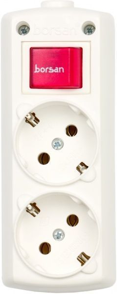 Колодка Borsan с выключателем с заземлением 2 гн. белый BR.1562-0 