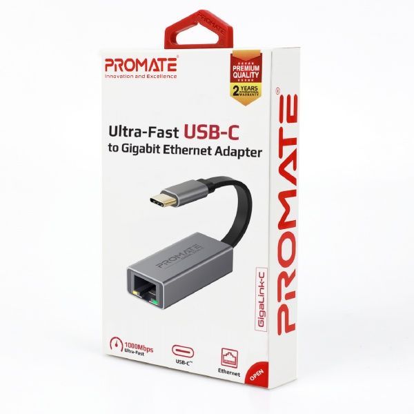 Переходник Promate USB Type-C/Ethernet 1Гбит/с 0,07 м серый (gigalink-c.grey) 