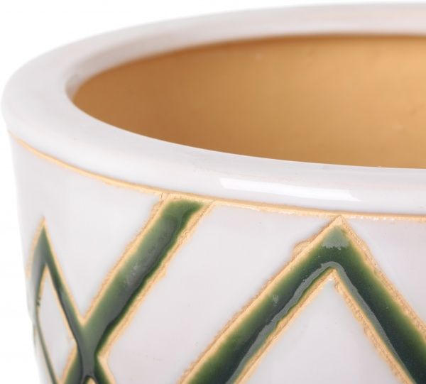 Горщик Viet Thanh Ceramic з блюдцем ромб 29х23 см VT.10796-1 круглий білий із зеленим 
