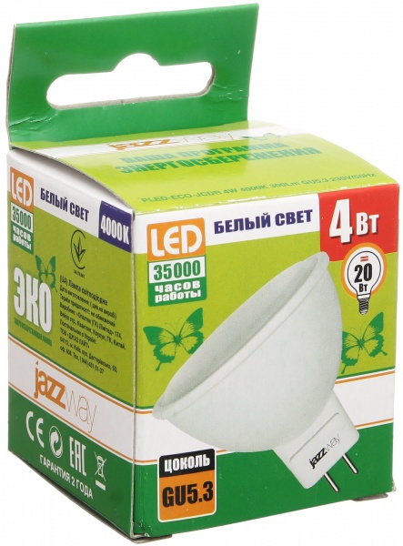 Лампа светодиодная Jazzway PLED-ECO-JCDR 4 Вт GU5.3 230 В 4000 К 1029041 
