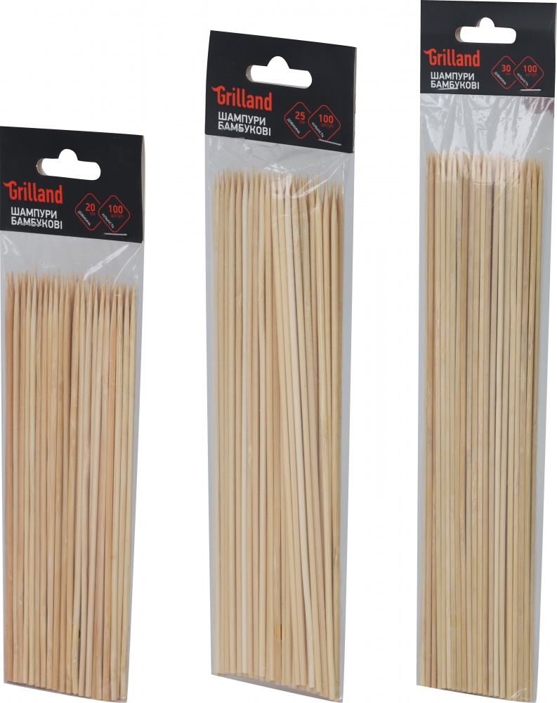 Набор бамбуковых шампуров Grilland 25 см 100 шт/уп.