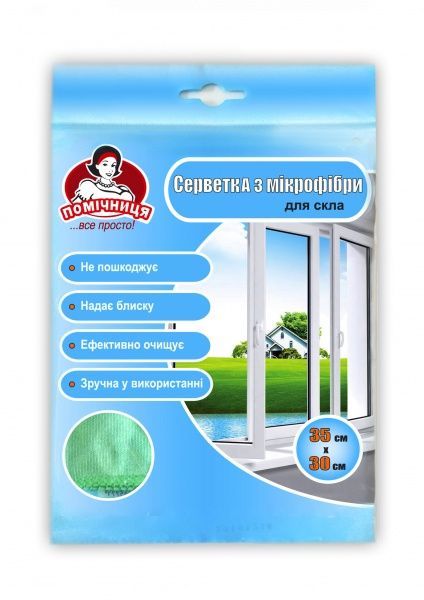 Салфетка для стекла Помічниця 35х30 см 1 шт./уп. зеленый
