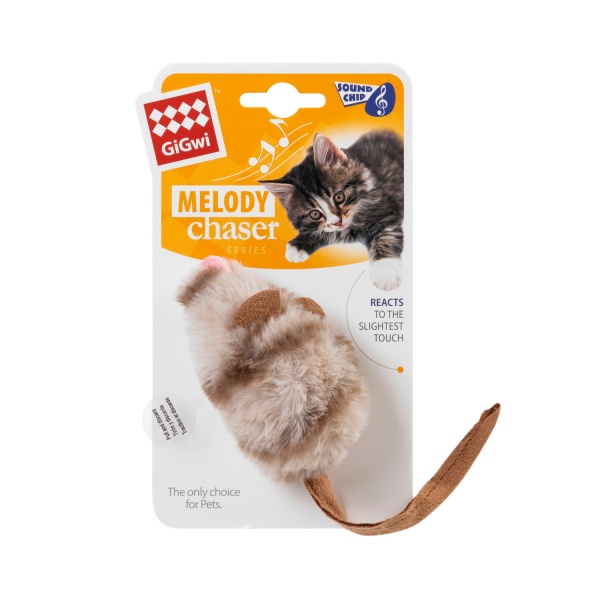 Игрушка для котов GiGwi Мышка с электронным чипом Melody chaser 9 см бежевый с коричневым