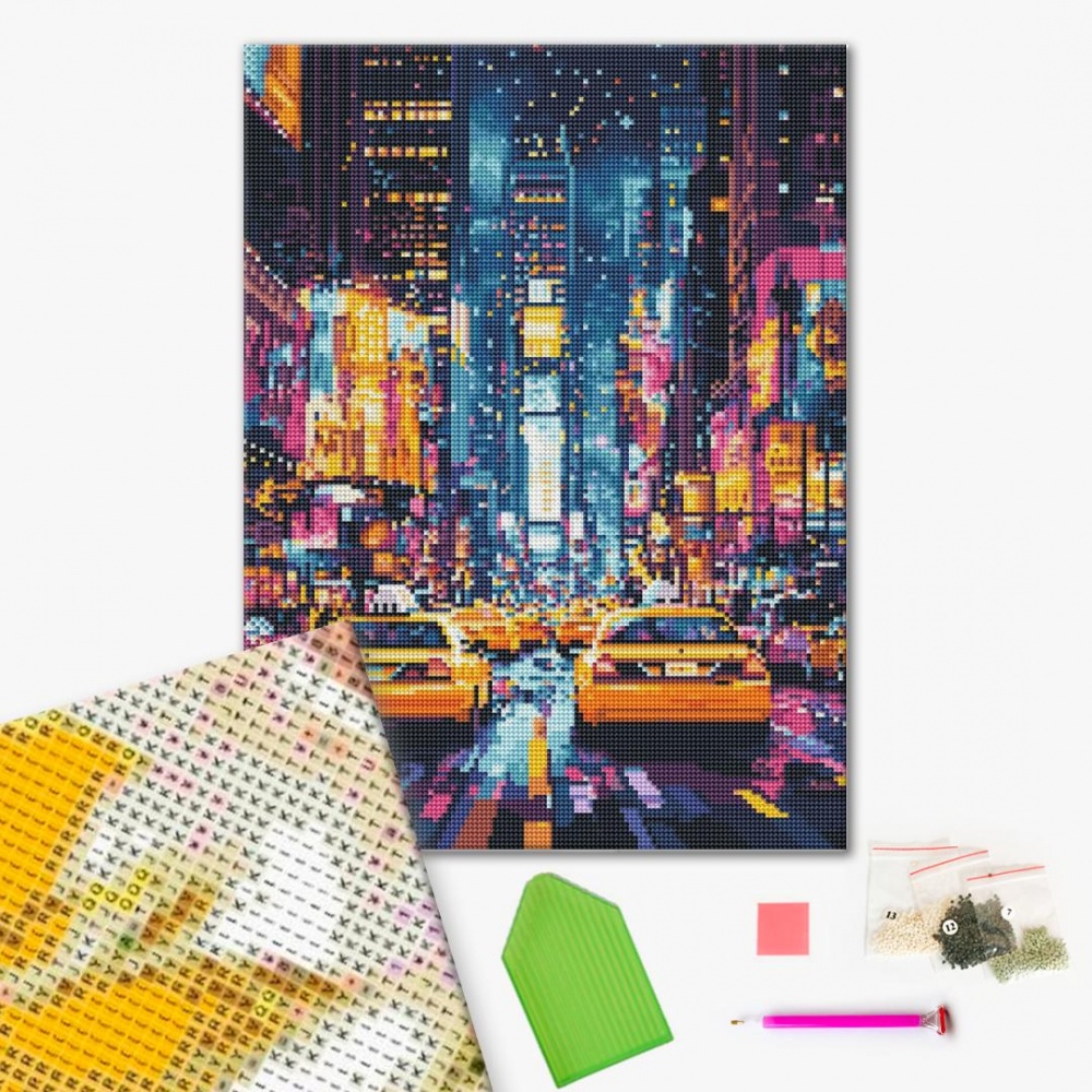 Алмазная мозаика Такси ночного Нью-Йорка 40x50 см Brushme