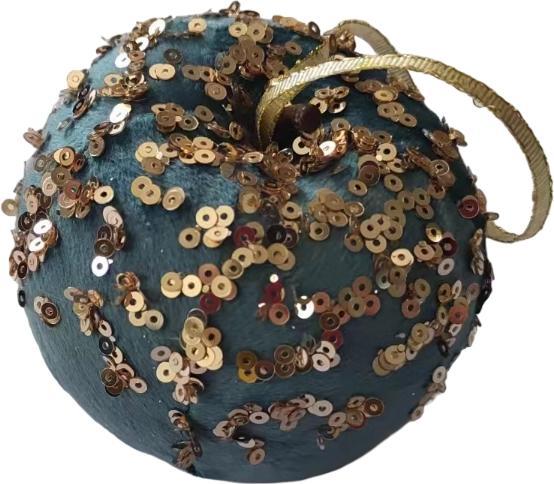 Подвеска декорированная яблоко с пайетками 9 см сизо-золотой 23Q1078 / 23Q1410