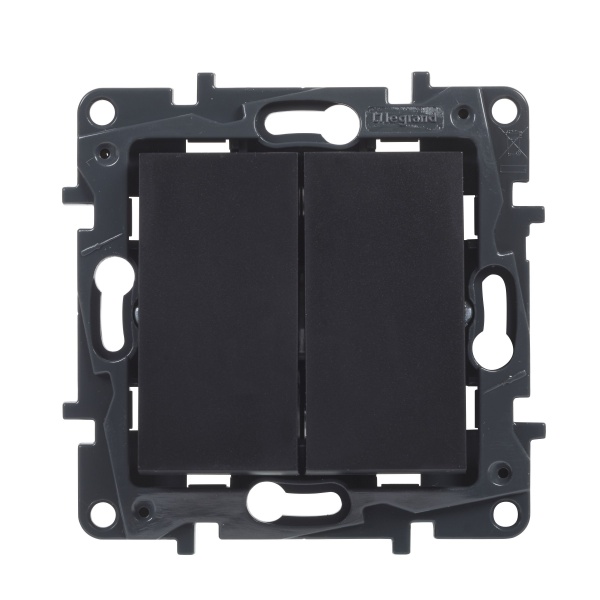 Переключатель проходной двухклавишный Niloe Step 863508 без подсветки черный