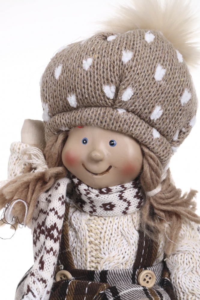 Декорация новогодняя мальчик / девочка сидячая бежево-коричневый 2 ассортимент 15 x 38 см (AT174230035CD-9)