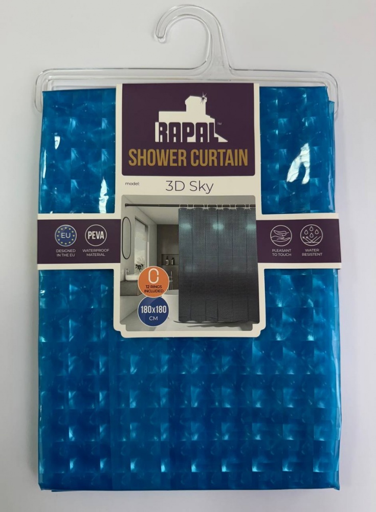 Шторка для ванны Rapal 3D Sky, 180х180 см