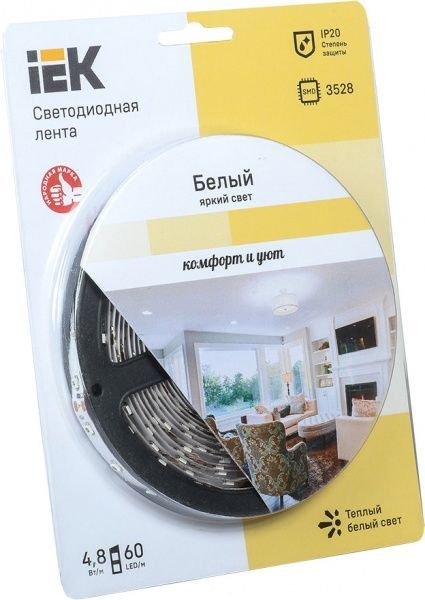 Лента светодиодная IEK LSR-3528WW60 4.8 Вт IP20 12 В теплый