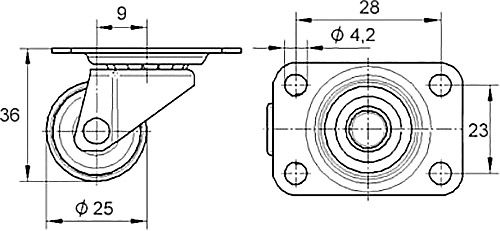 Колесо поворотное 1430 РOI 025 Р60-35x30 TENTE 