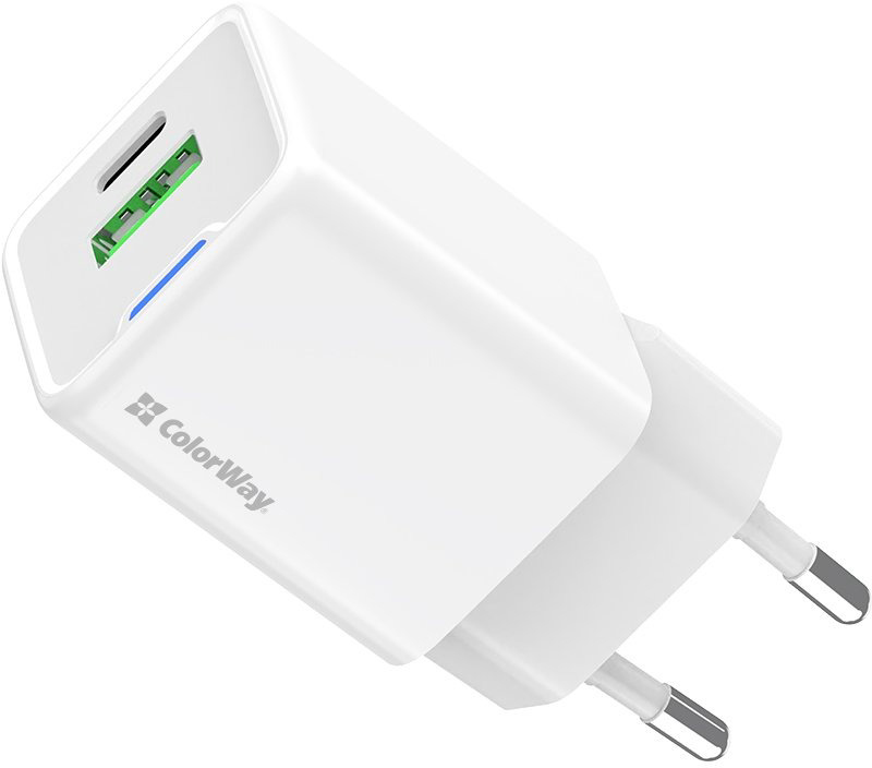 Мережевий зарядний пристрій ColorWay GaN Mini 35W PD Port PPS USB (Type-C PD + USB QC4.0) білий (CW-CHS055PD-WT)