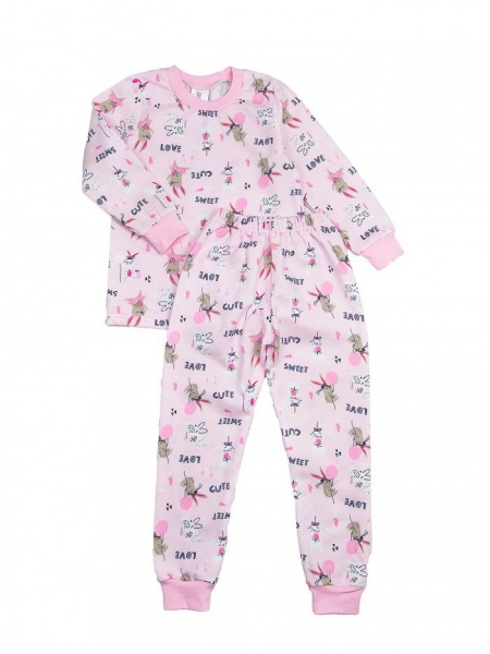 Пижама детская для девочек Luna Kids Кролики (байка) р.134–140 розовый 