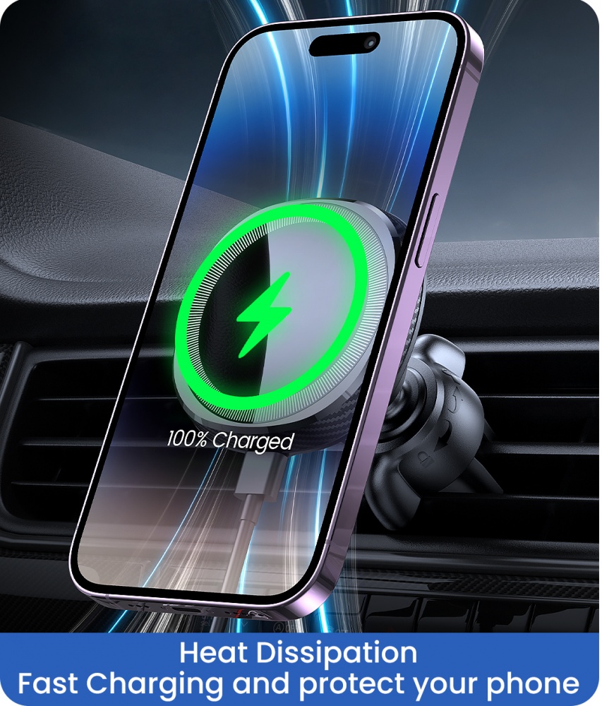 Тримач магнітний + Безпровідний зарядний пристрій для MagSafe Auto Assistance ProlIne AP-MS11 чорний