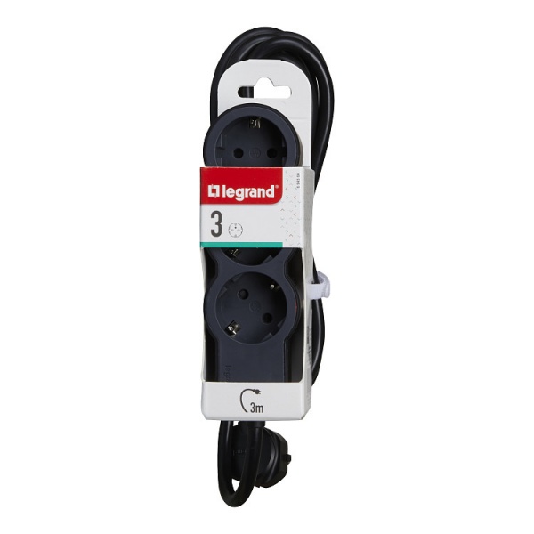 Подовжувач Legrand стандарт 3х2К+З із заземленням 3 гн. чорний 3 м 694560 