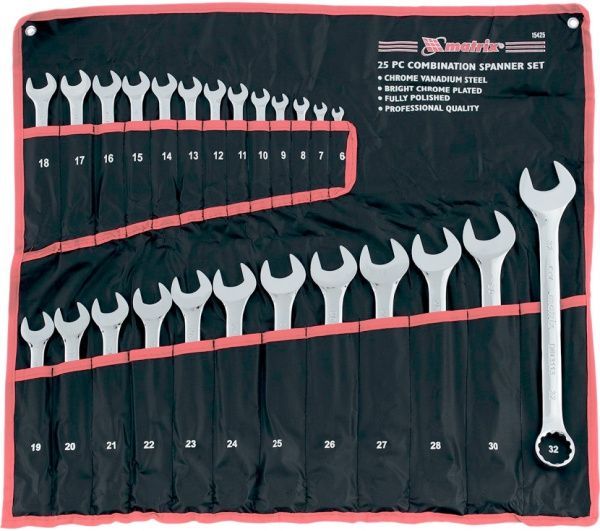 Набор ключей комбинированных MTX 6 - 32 мм, 25 шт., CrV, полированный хром, 154259