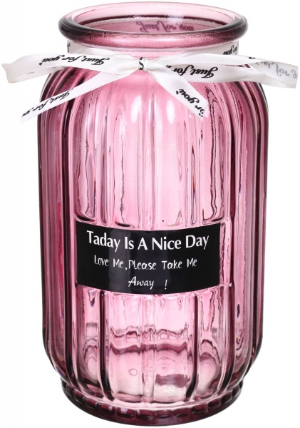 Ваза стеклянная розовая Crystal Cindy 17,5 см YIWU