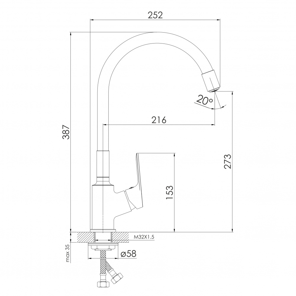 Смеситель для кухни Imprese RUBIN f03409901CC, хром