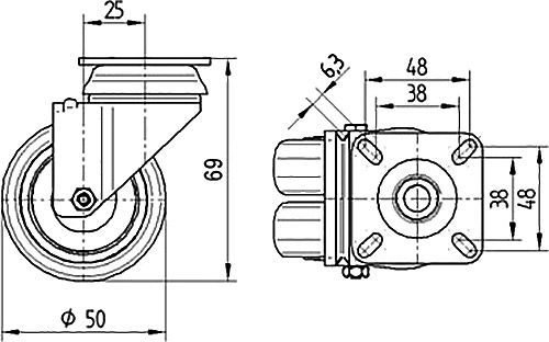 Колесо поворотное 2970 UOO 050 P40 TENTE 