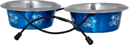Набір мисок Lilli Pet Double Dinner з двох мисок 250 мл і підставкою синій