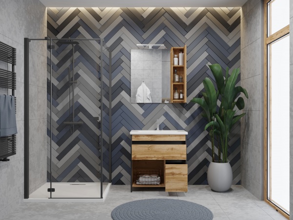 Тумба напольная ЮВЕНТА Bronx- 65 дуб Вотан с умывальником Soft-65