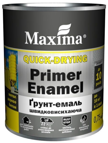 Грунт-эмаль Maxima быстросохнущая черный глянец 0.75кг