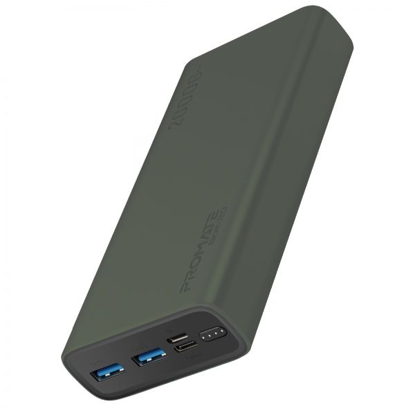 Зовнішній акумулятор (Powerbank) Promate Bolt-20 10Вт 2xUSB 20000 mAh green (bolt-20.midnightgreen) 