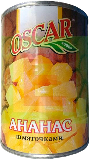 Ананасы OSCAR foods кусочками в легком сиропе 580 мл (4820072980040) 