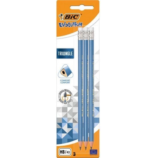 Олівець чорнографітний Evolution трикутний з гумкою 3шт BIC
