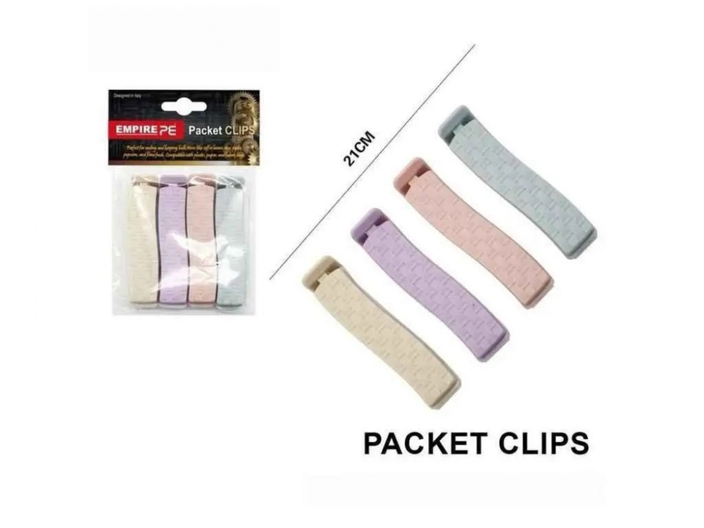 Набір затискачів для пакетів Empire Коко 4 шт. 7,5 х 1,5 см різнокольорові