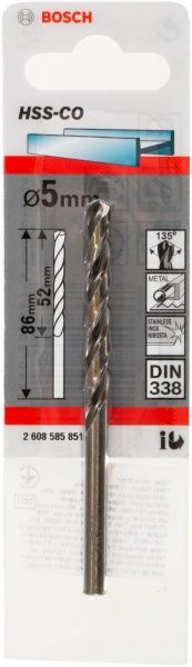 Сверло по металлу Bosch HSS-CO STANDARD 52x86 мм 5 мм 2608585851