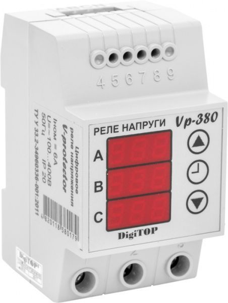 Реле напряжения трехфазное  DigiTOP 10 А Vp380v