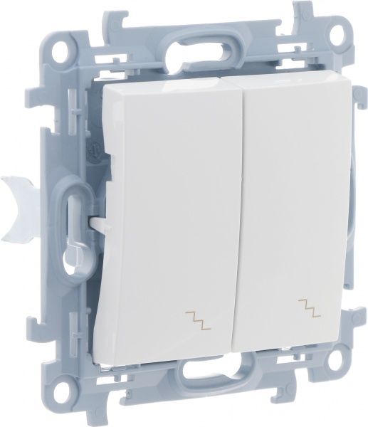 Выключатель проходной двухклавишный Simon 10 без подсветки 10 А 250В белый CW6/2.01/11