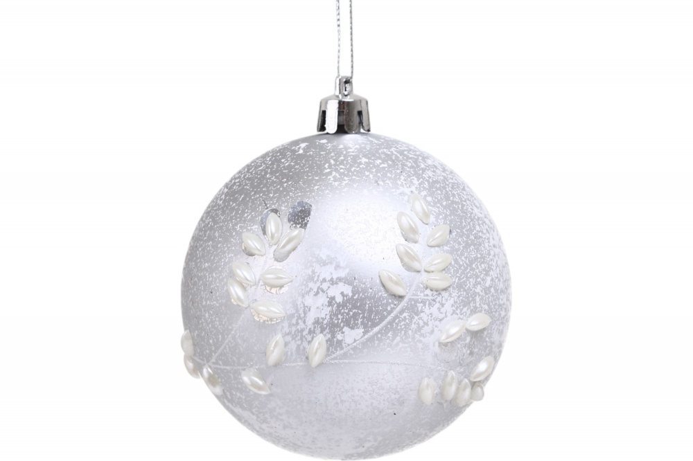 Набор елочных шаров с веточками серебряно-белый d 80 мм 6 шт./уп.